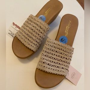 Beige slip on wedge sandals